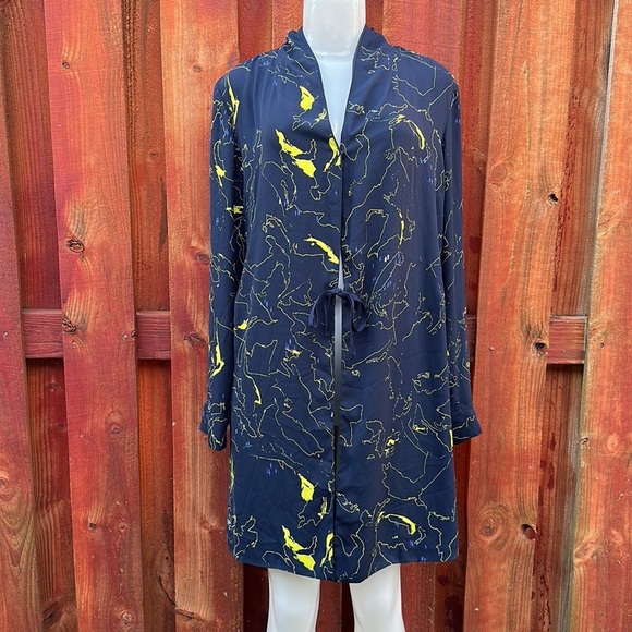 Babaton Macon Faux Wrap Dress Women Navy Blue Yellow Long Sleeve Dress Size S - Picture 3 of 9